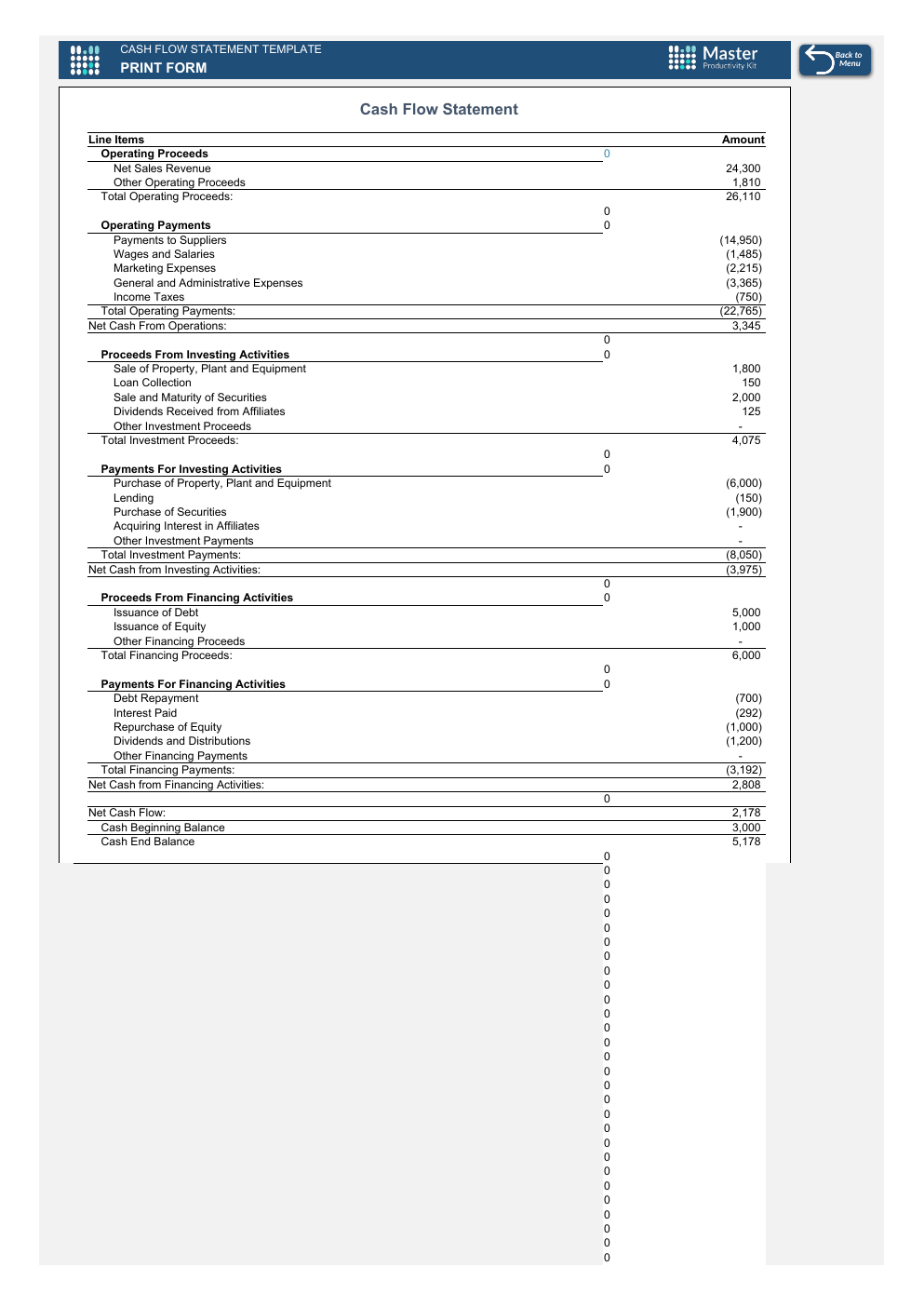 Automated Cash Flow Statement Excel Template workbook preview 4