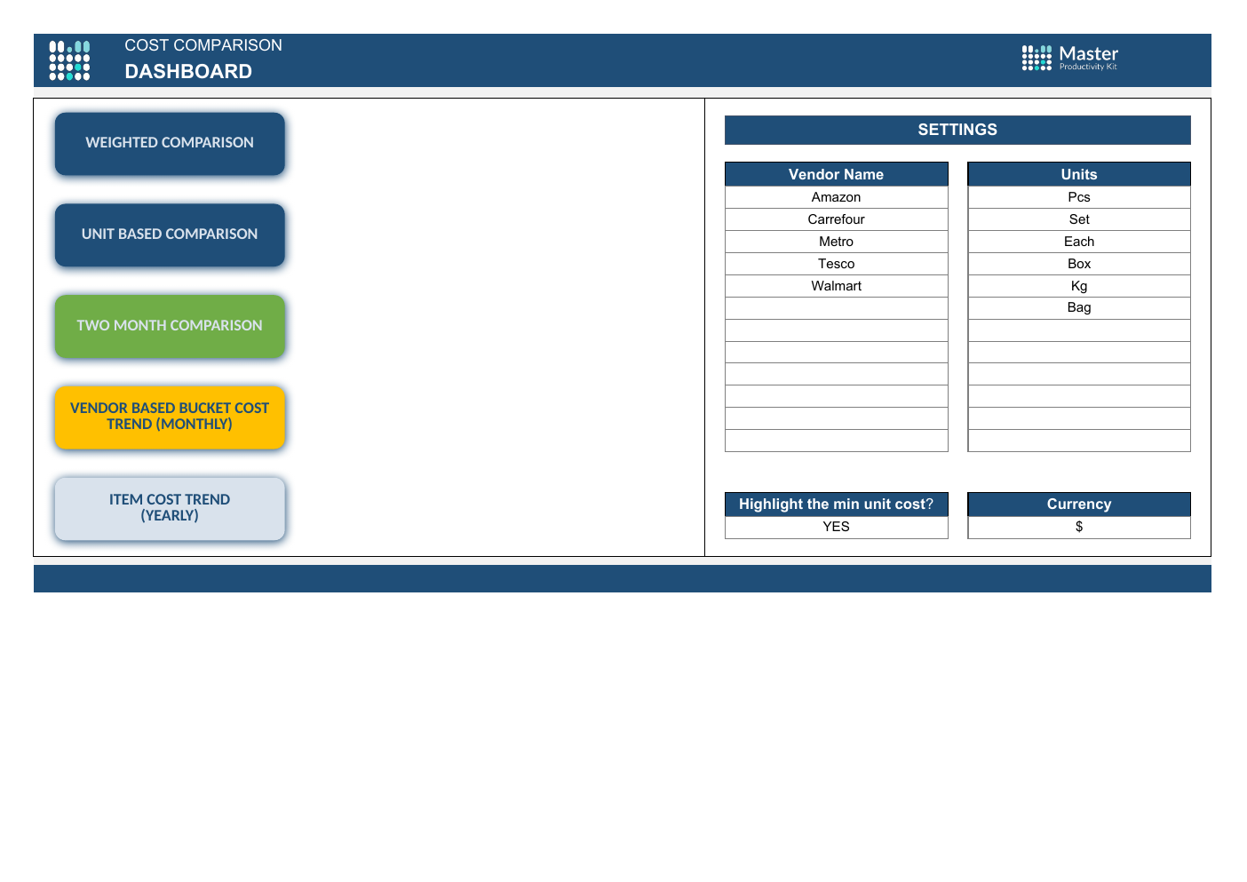 Cost Comparison Excel Template workbook preview