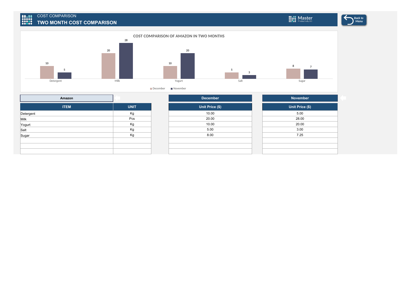 Cost Comparison Excel Template workbook preview 4