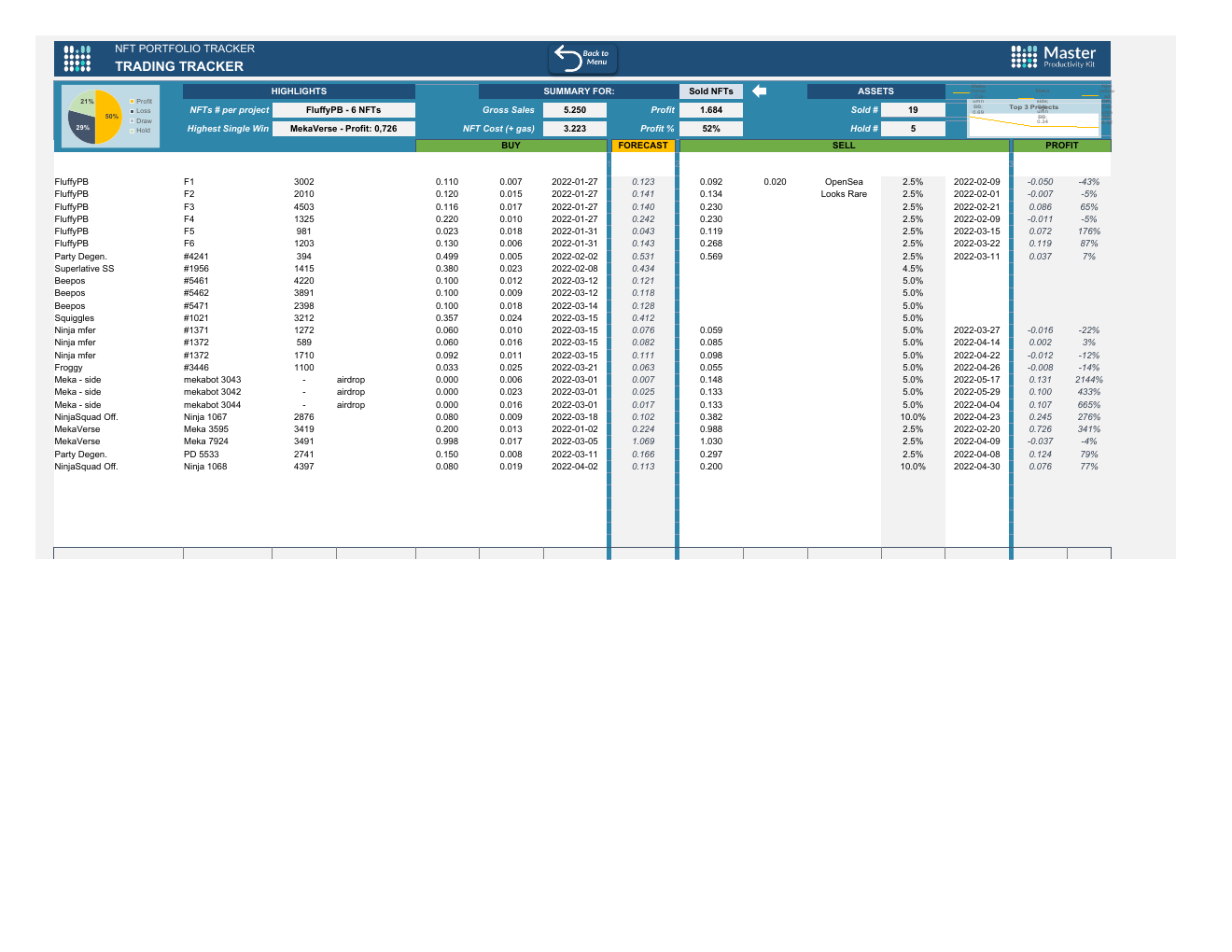 NFT Tracker Spreadsheet Template workbook preview