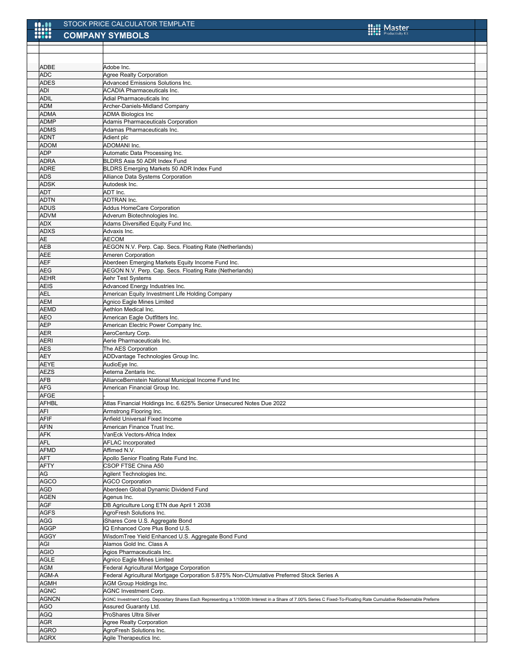 Stock Price Calculator Excel Template workbook preview