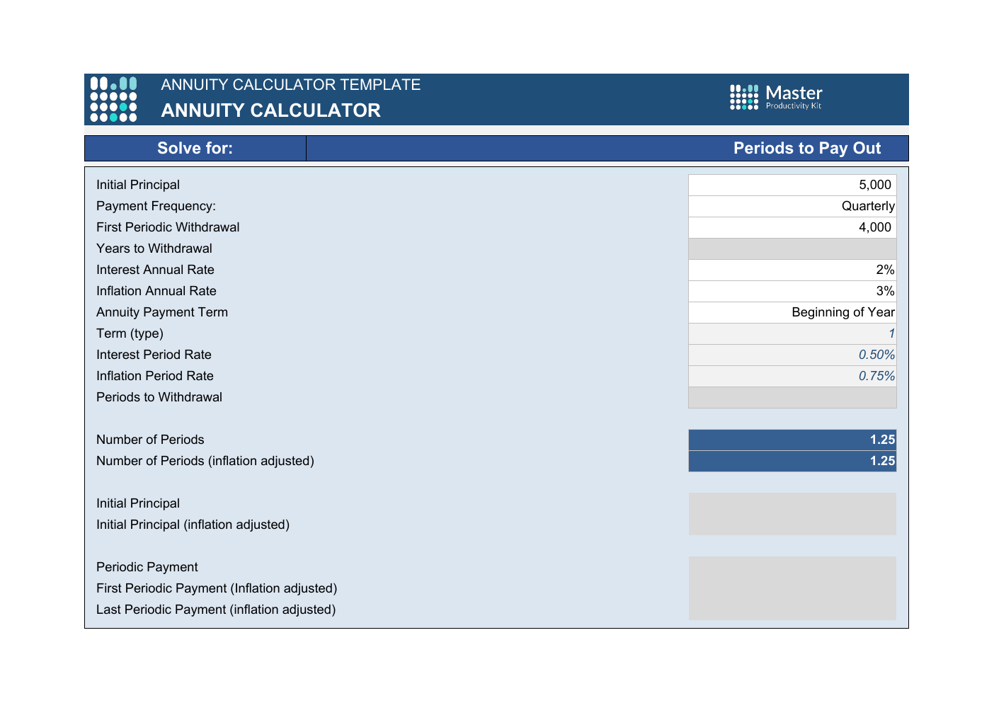 Annuity Calculator Template for Excel workbook preview