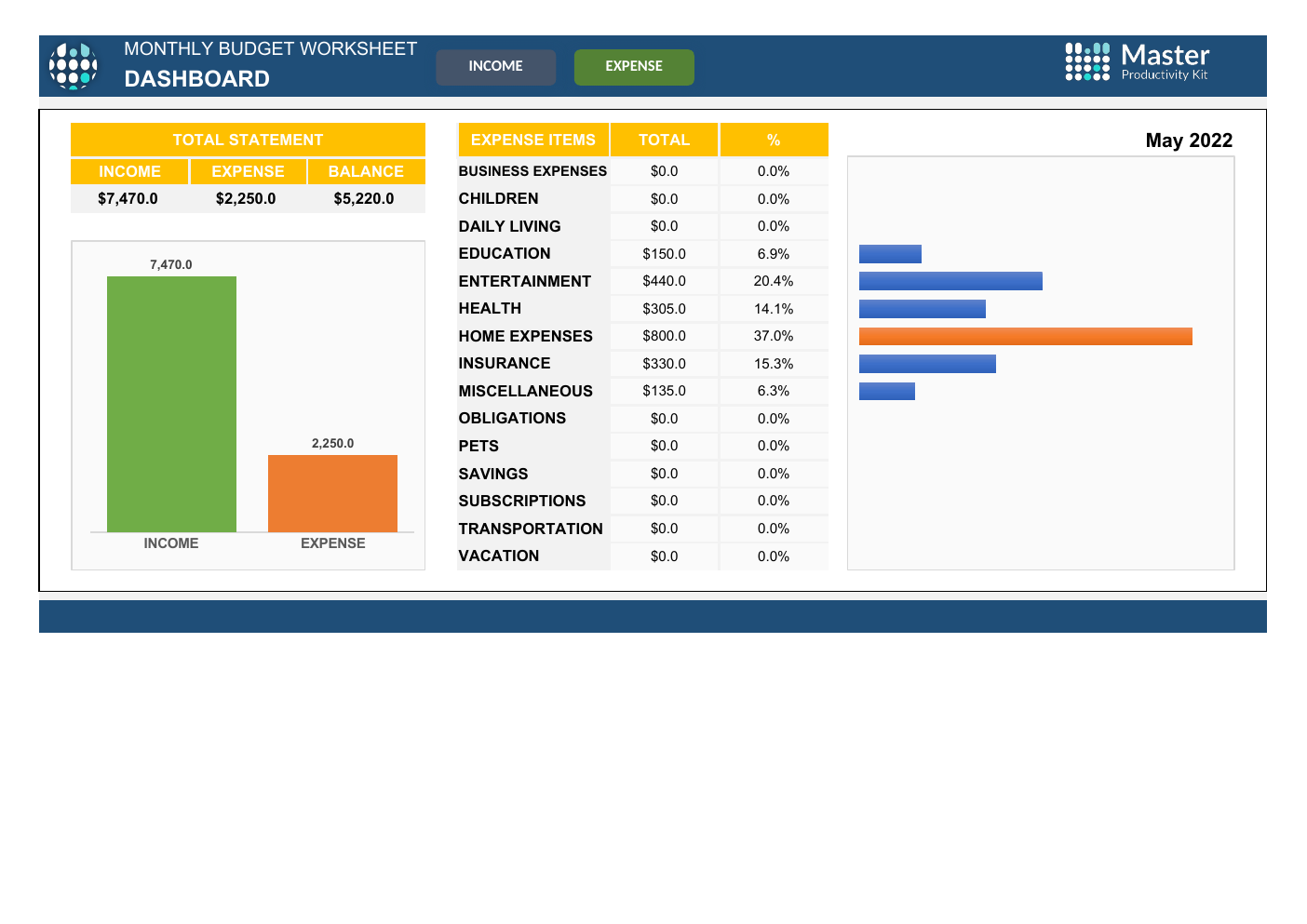 Excel Monthly Budget Worksheet Template workbook preview