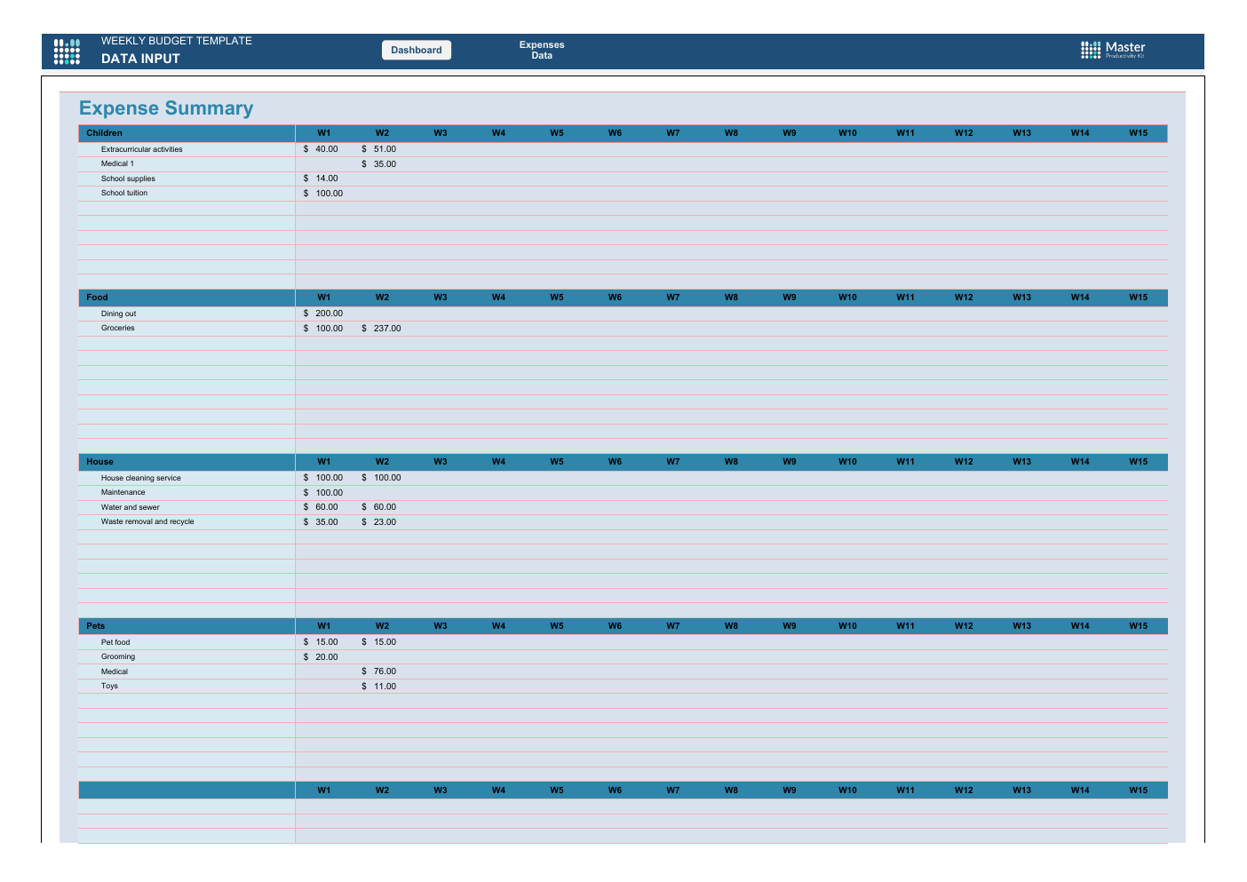 Weekly Budget Template for Excel workbook preview 2