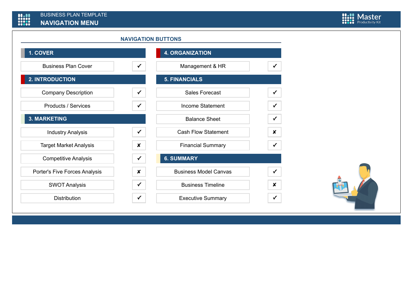 Business Plan Template for Excel workbook preview