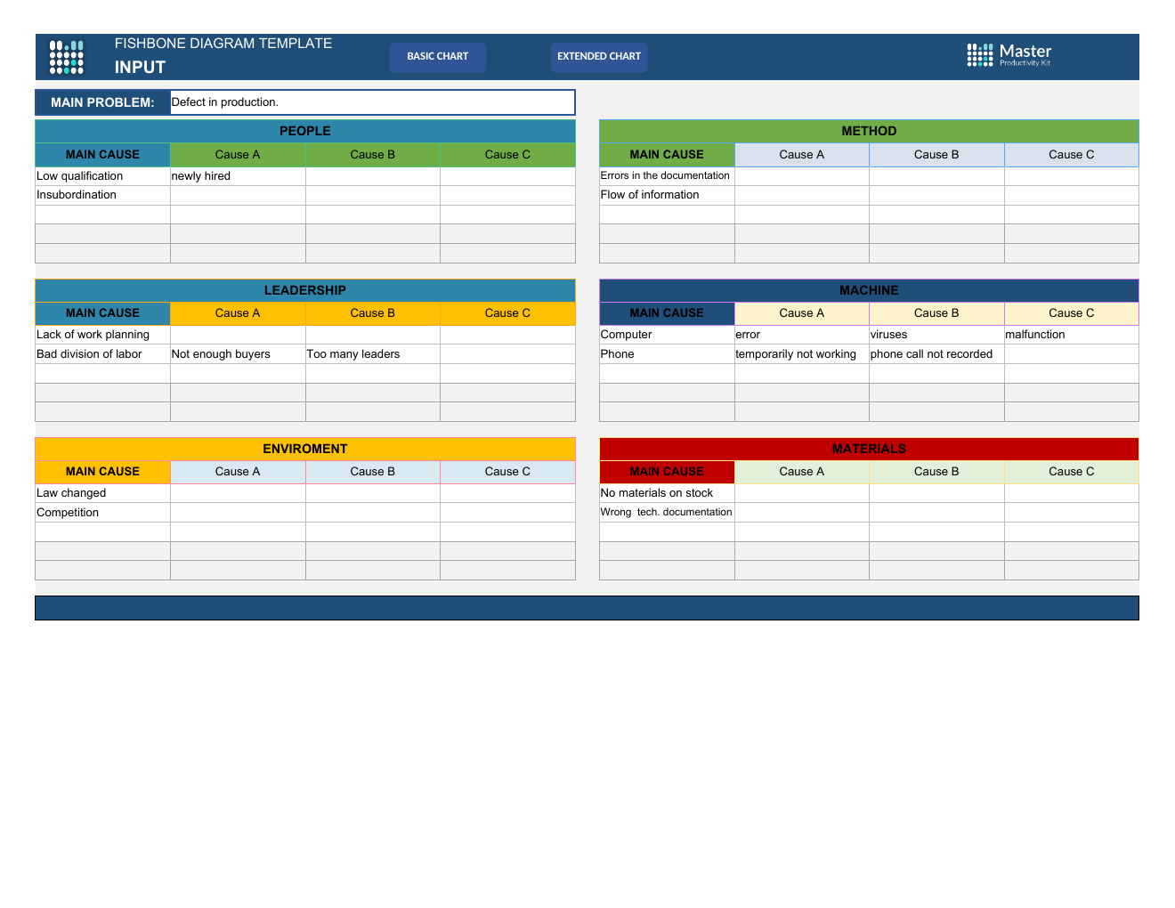 Fishbone Diagram Template for Excel workbook preview