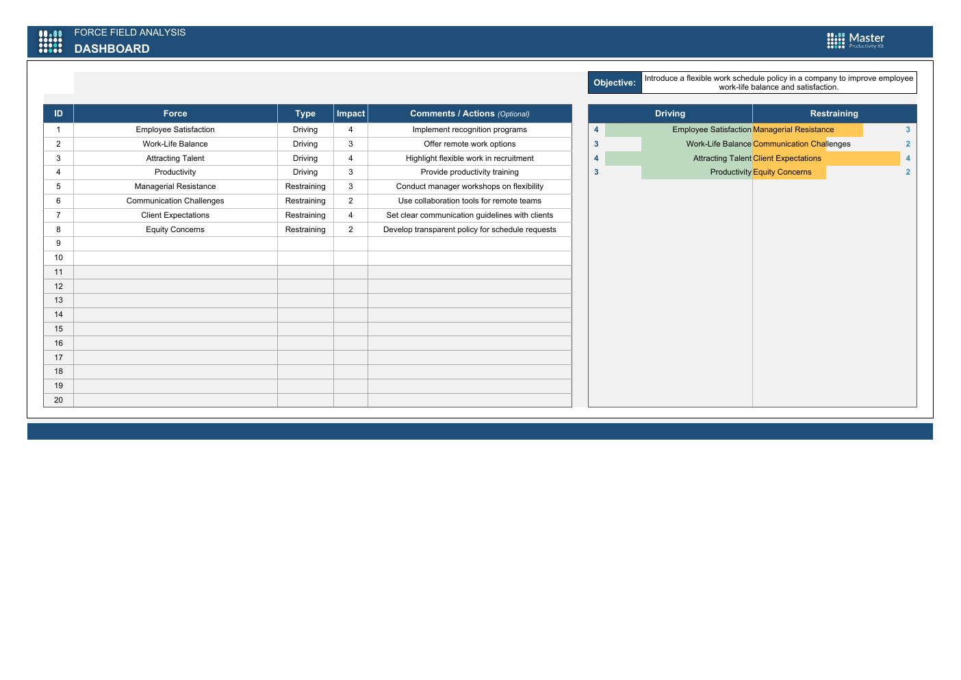 Force Field Analysis Workbook Template for Excel workbook preview