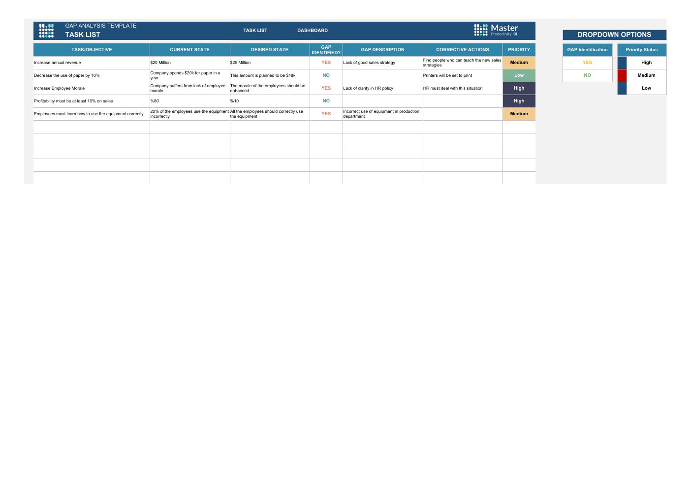 Automated Gap Analysis Excel Template workbook preview