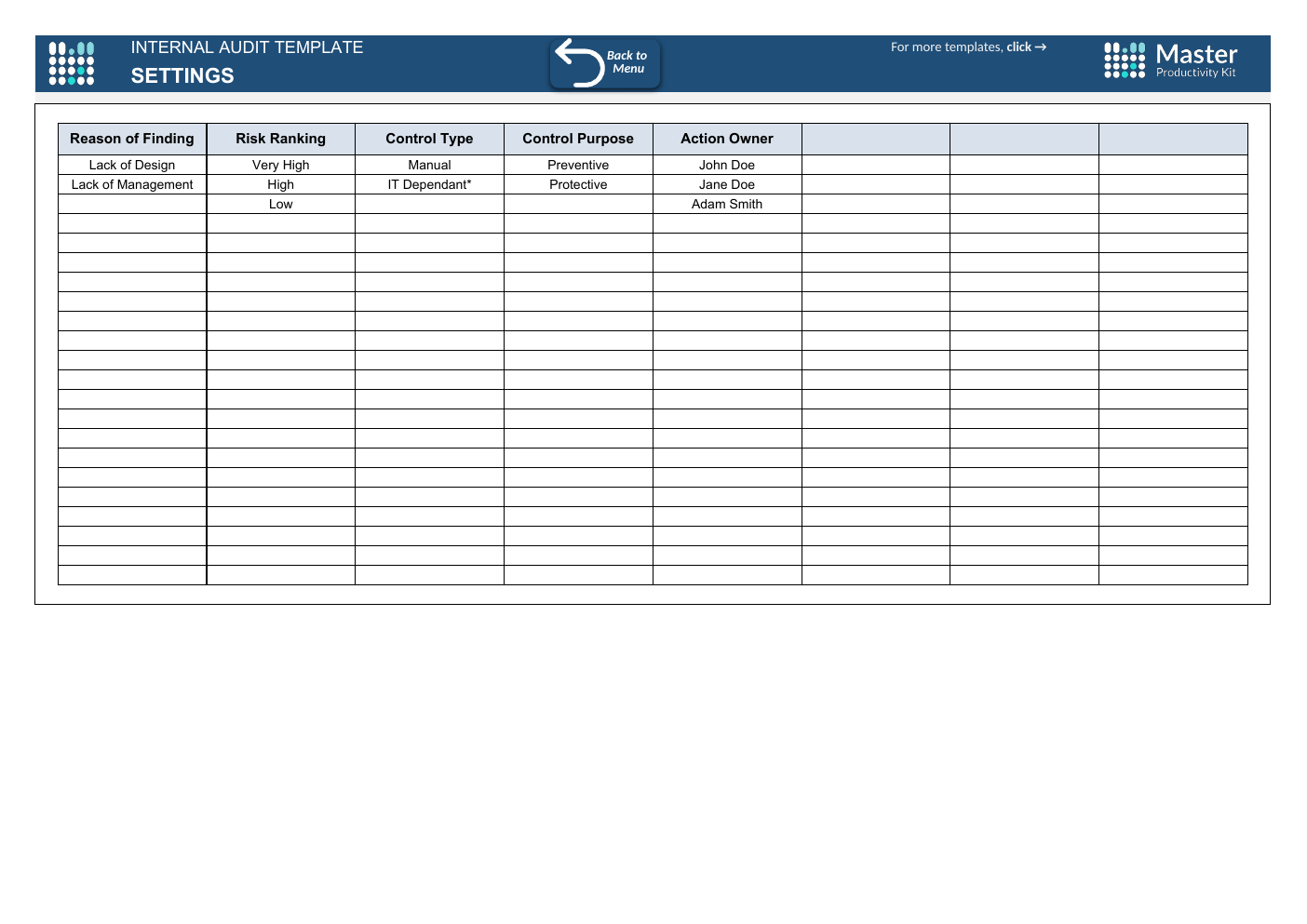 Internal Audit Excel Template workbook preview 3