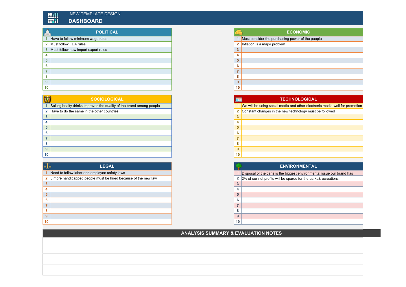 Pestle Analysis Excel Template workbook preview