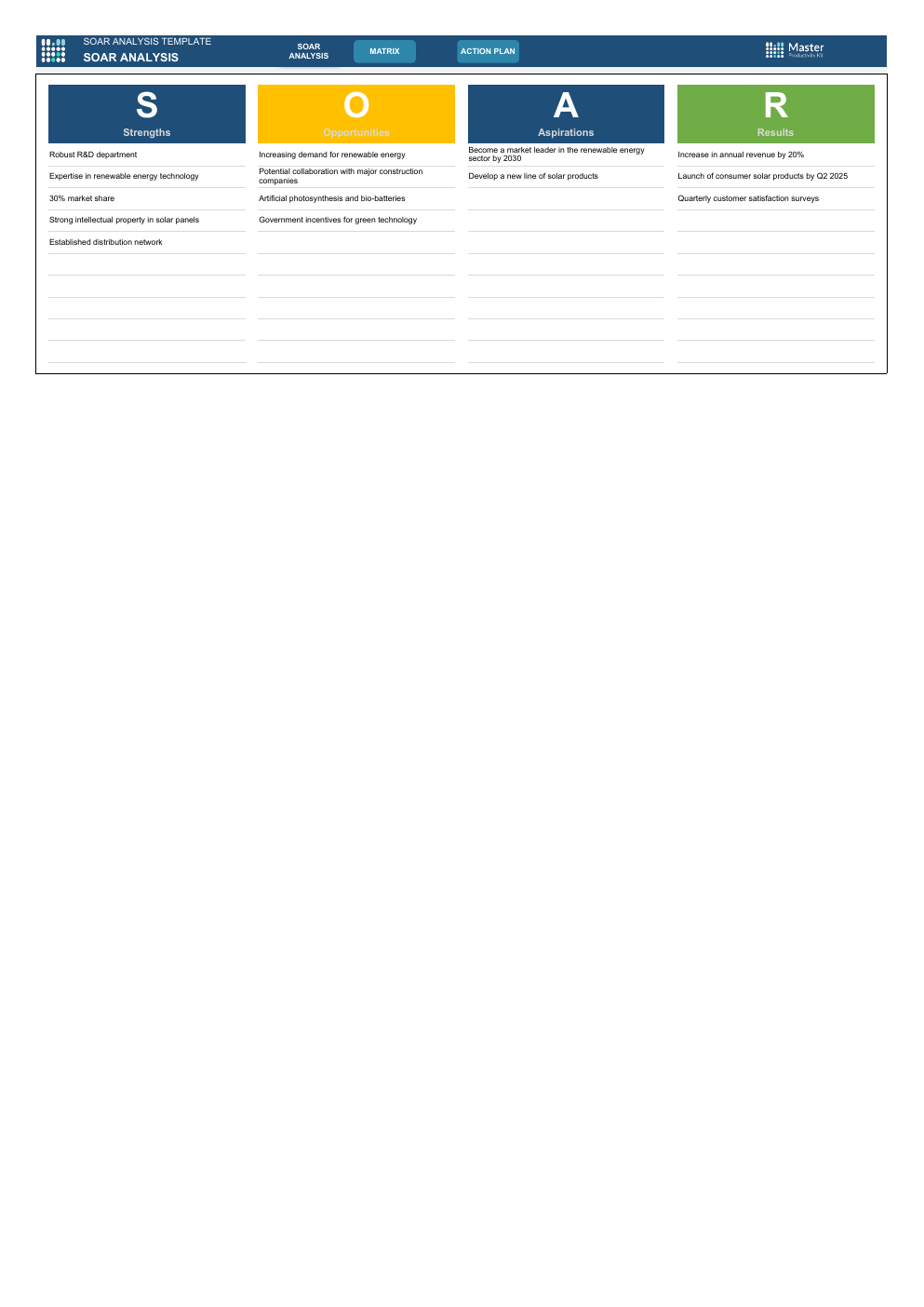 SOAR Analysis Excel Template workbook preview 2