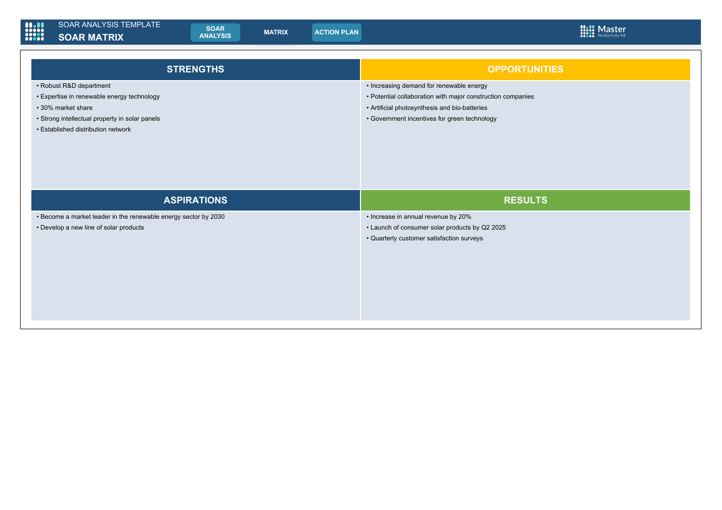 SOAR Analysis Excel Template workbook preview