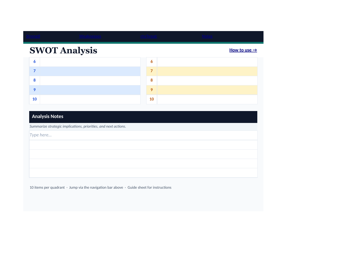 SWOT Analysis Workbook Template for Excel workbook preview 3