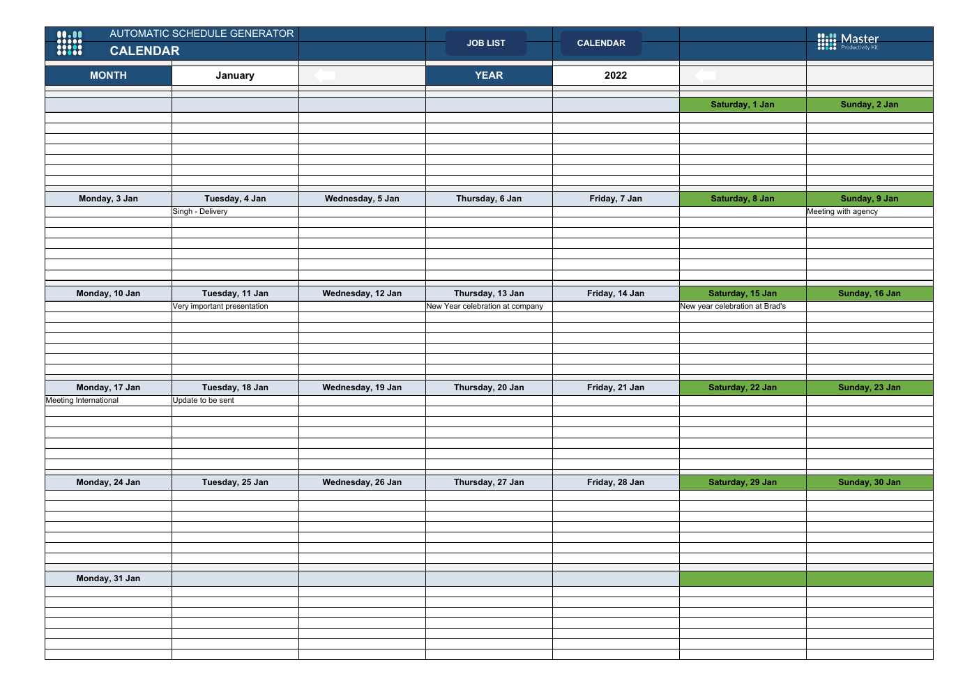 Automated Automatic Schedule Generator Excel Template workbook preview