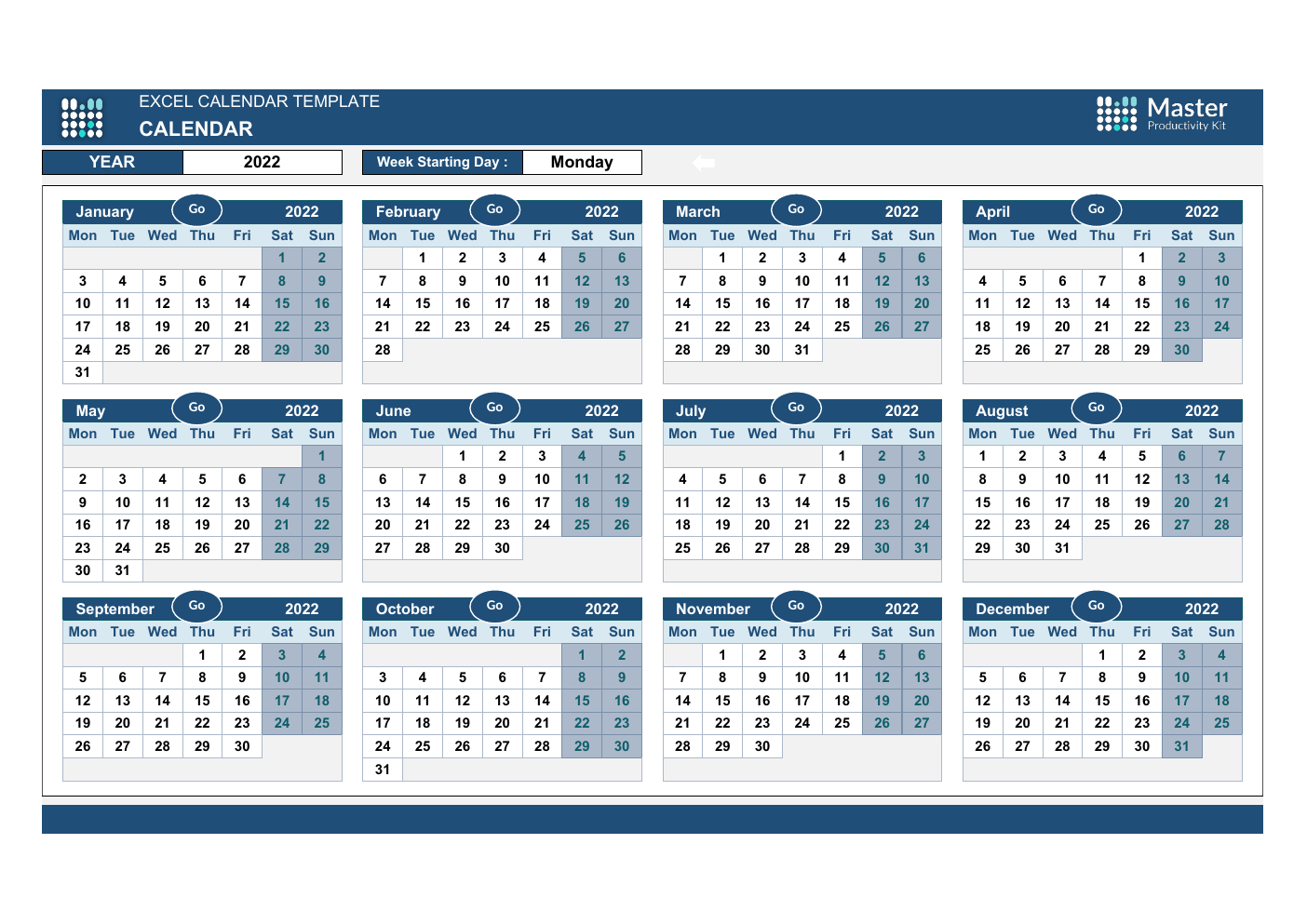 Excel Calendar Spreadsheet Template workbook preview
