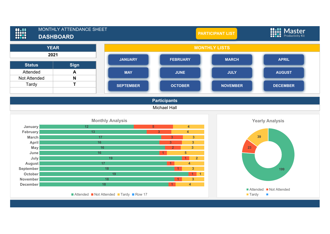 Automated Monthly Attendance Sheet Excel Template workbook preview