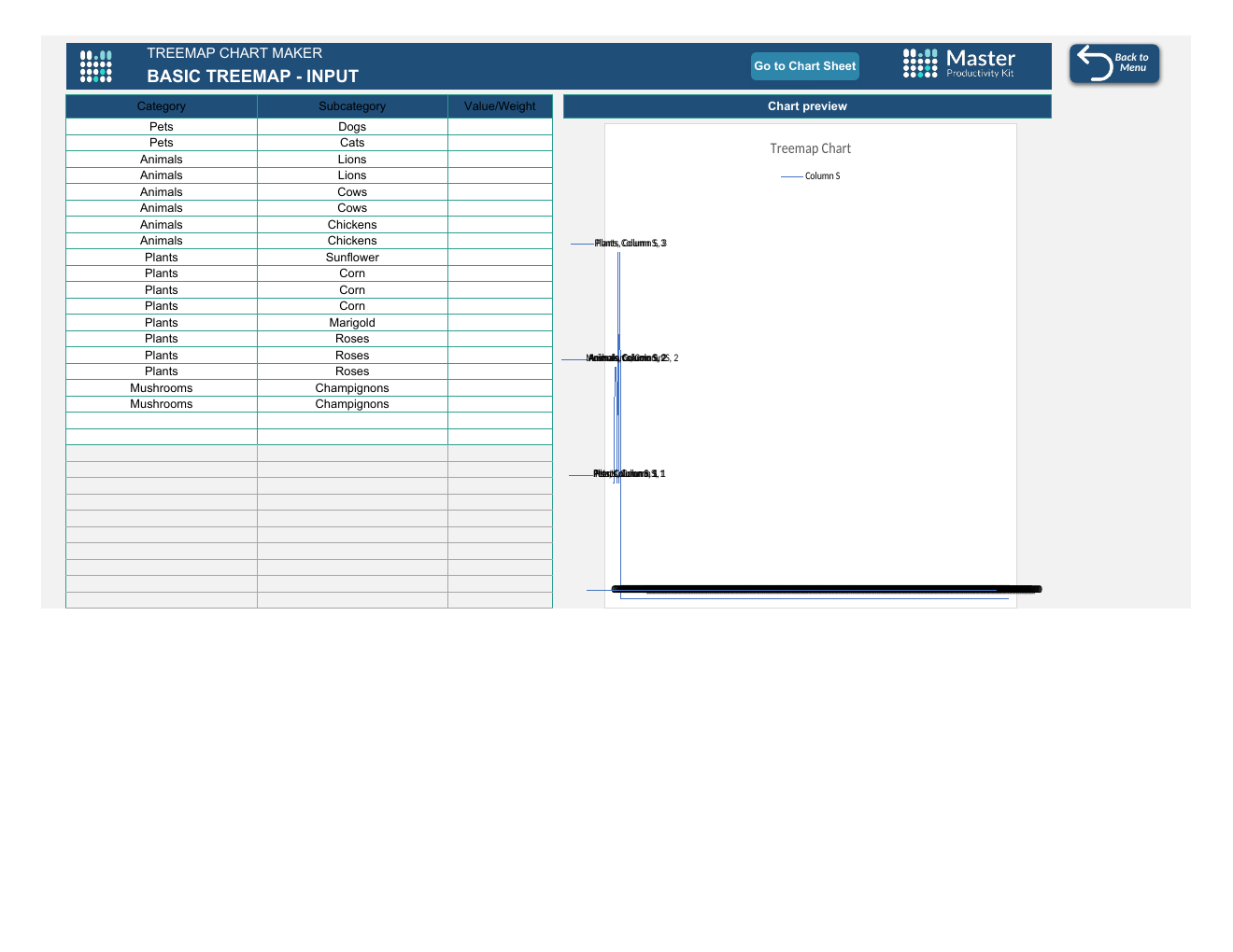 Automated Treemap Chart Maker Excel Template workbook preview