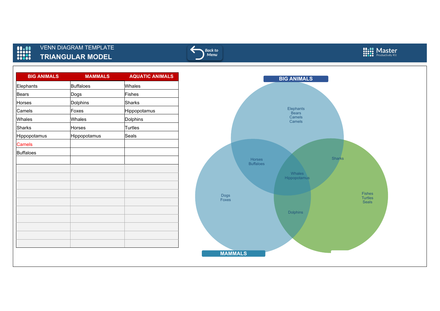 Automated Venn Diagram Excel Template workbook preview 3