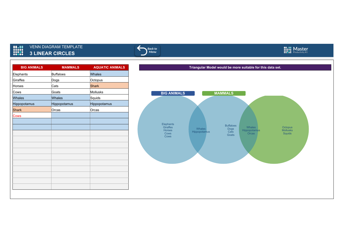Automated Venn Diagram Excel Template workbook preview 4