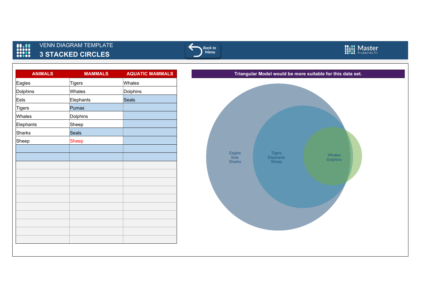 Automated Venn Diagram Excel Template workbook preview 5
