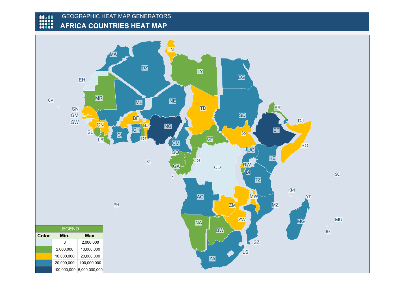Automated Africa Heat Map Excel Template workbook preview