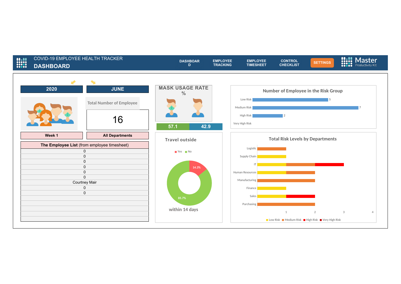 Automated Covid Tracking Excel Template workbook preview