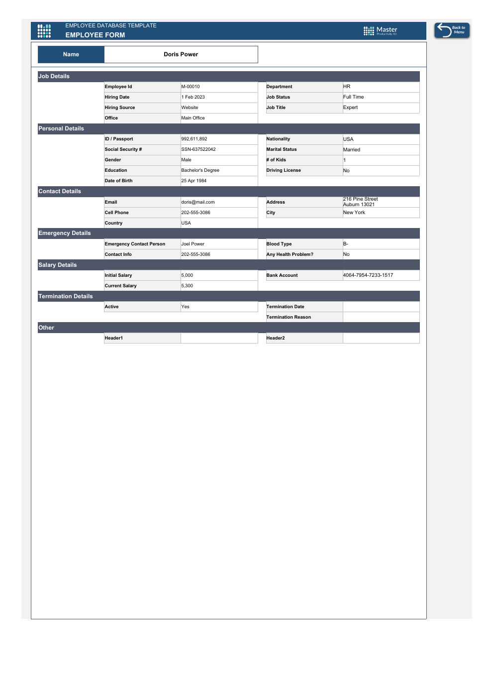 Automated Employee Database Excel Template workbook preview 5
