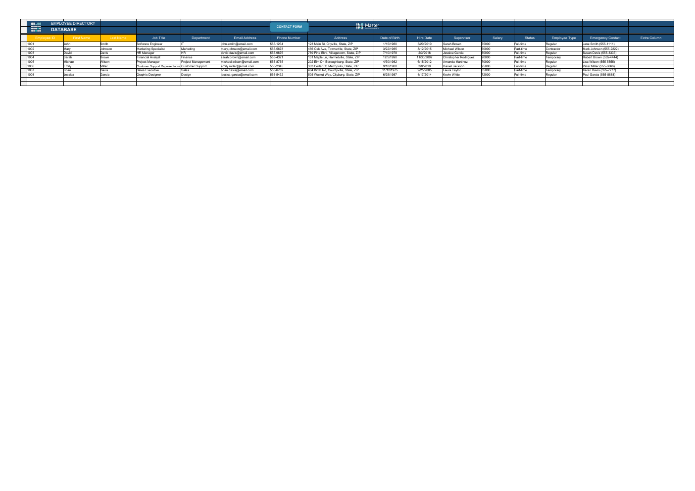 Employee Directory Workbook Template for Excel workbook preview
