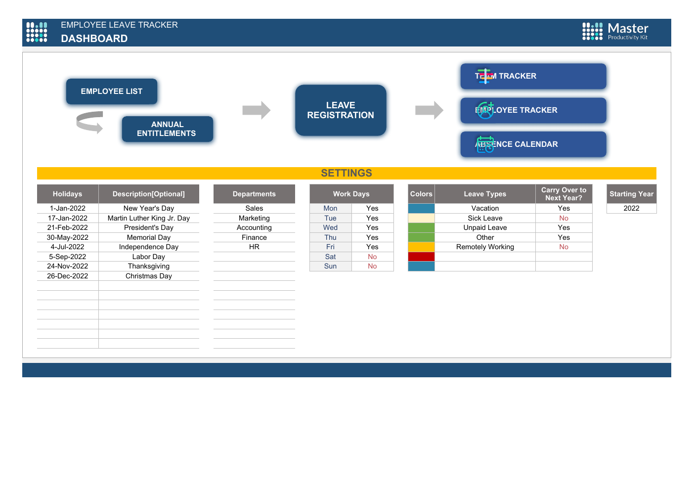 Employee Leave Tracker Workbook Template for Excel workbook preview