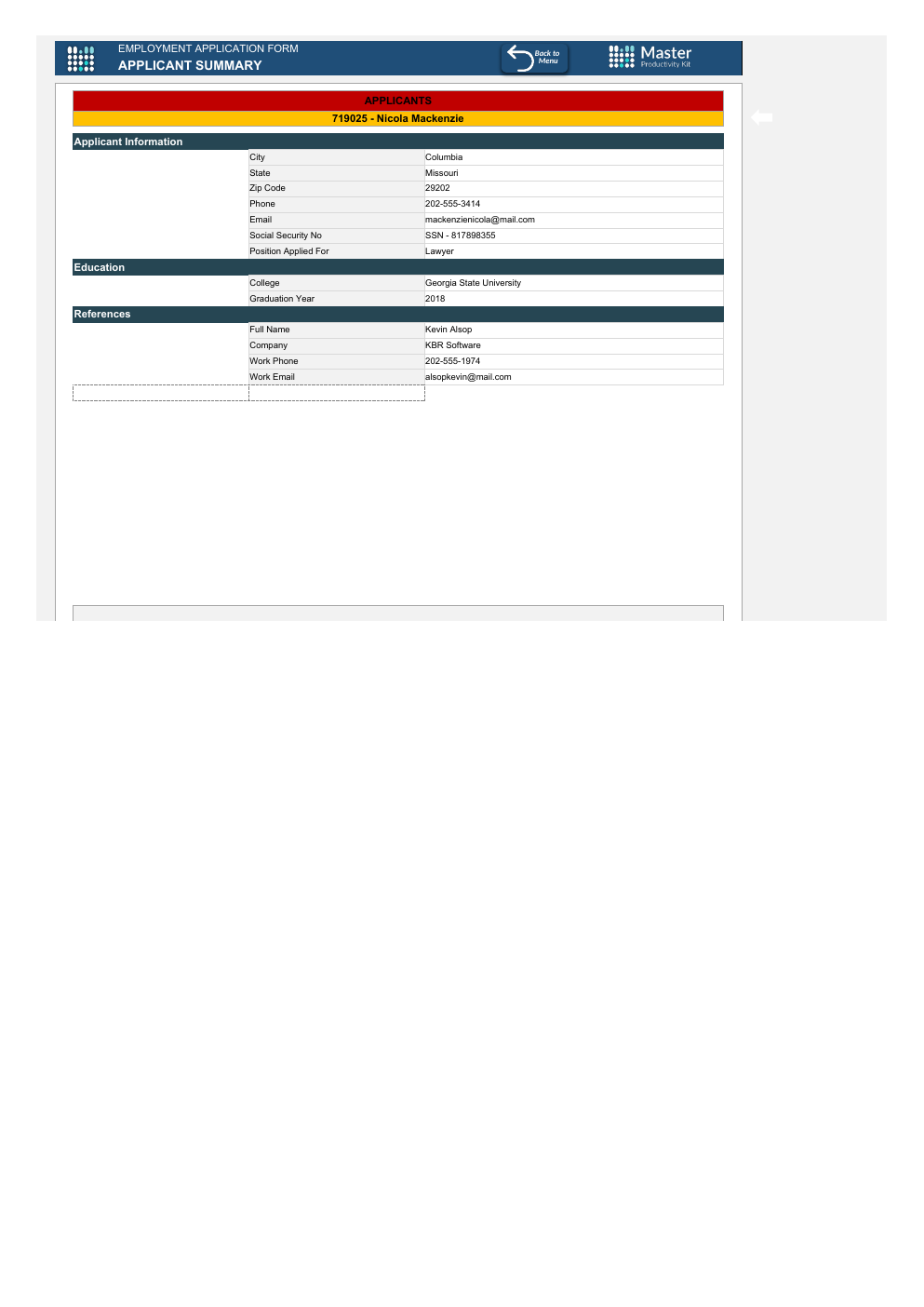 Employment Application Form Excel Template workbook preview 5