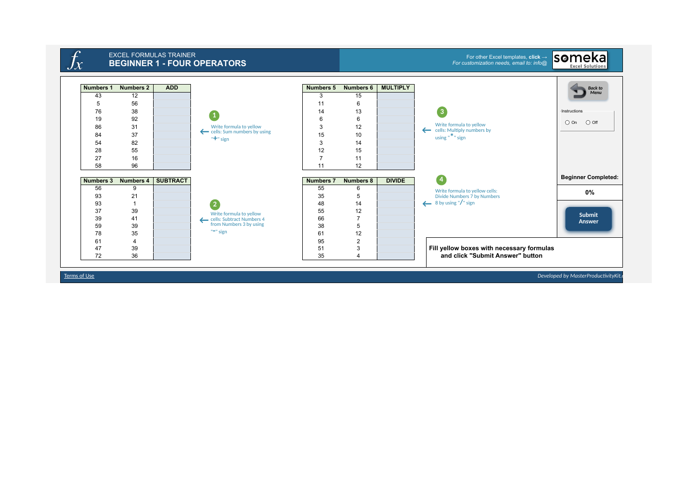 Excel Formulas Trainer Template for Excel workbook preview 3
