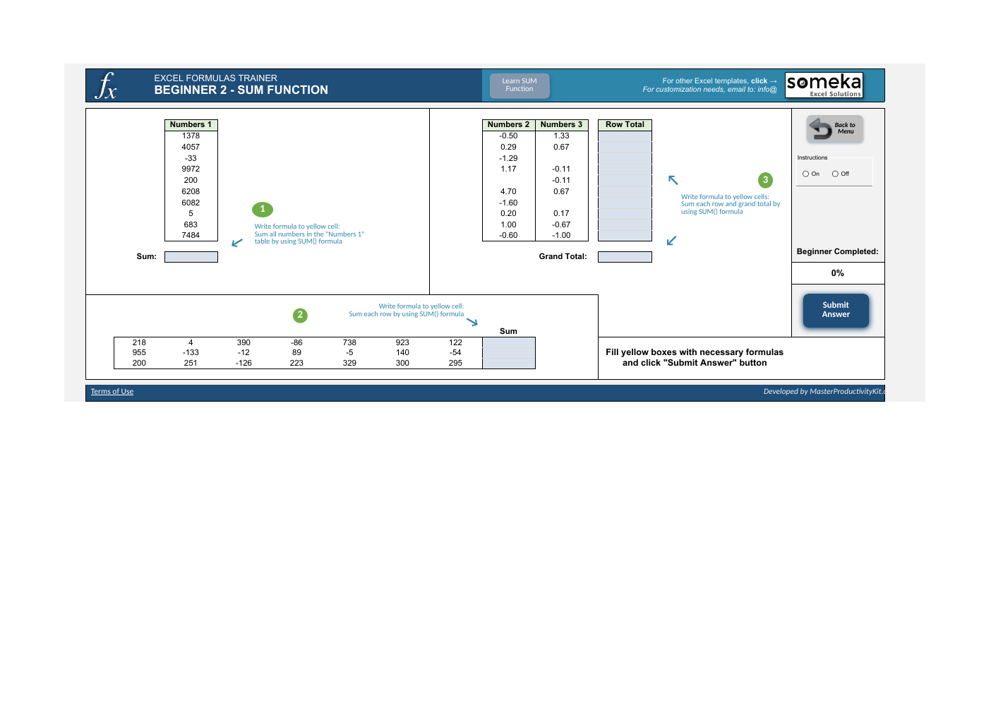 Excel Formulas Trainer Template for Excel workbook preview 4