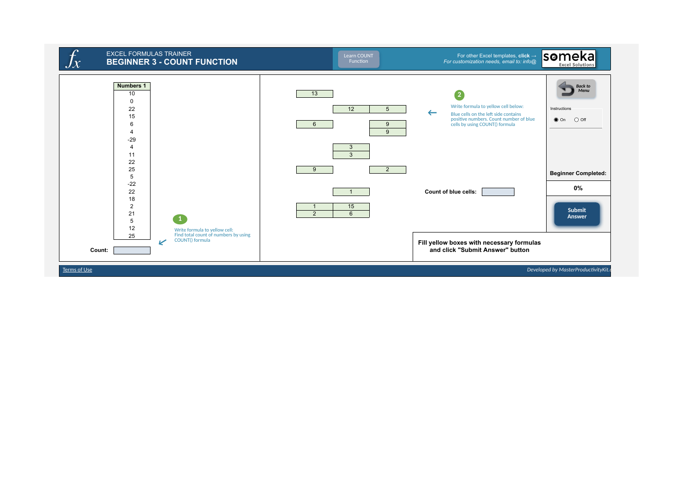 Excel Formulas Trainer Template for Excel workbook preview 5