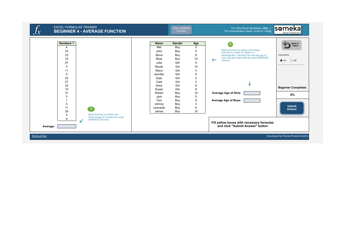 Excel Formulas Trainer Template for Excel workbook preview 6