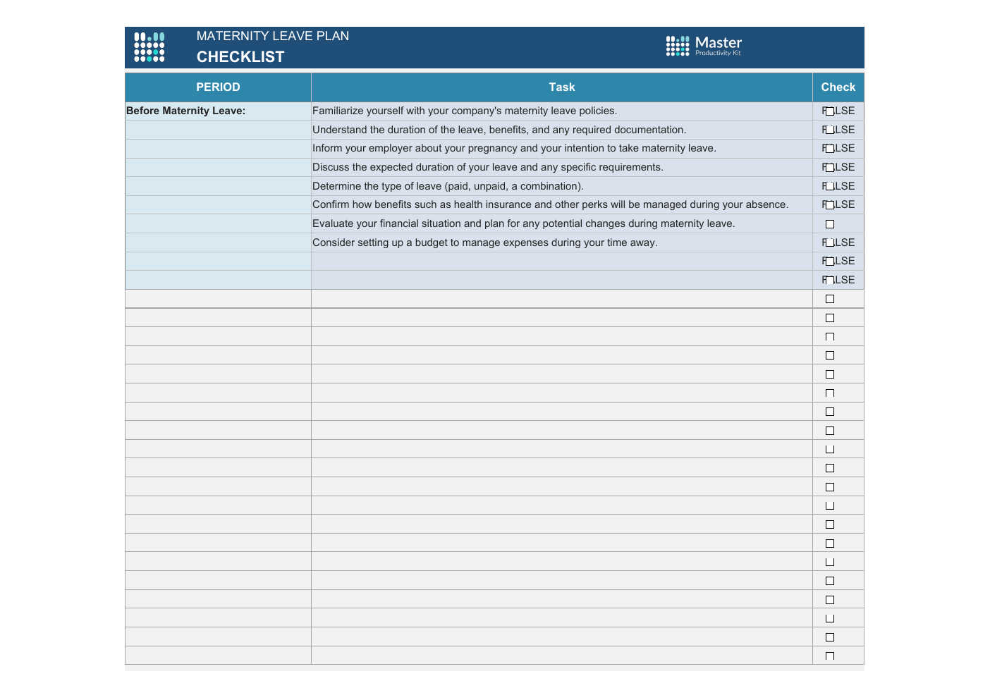 Maternity Leave Plan Excel Template workbook preview 3
