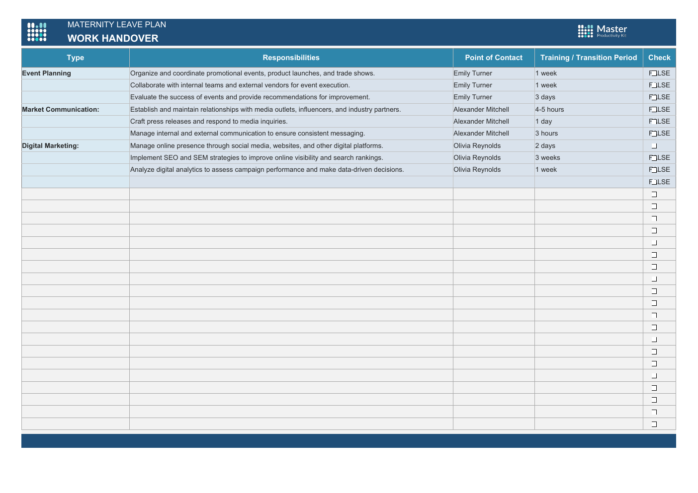 Maternity Leave Plan Excel Template workbook preview 4