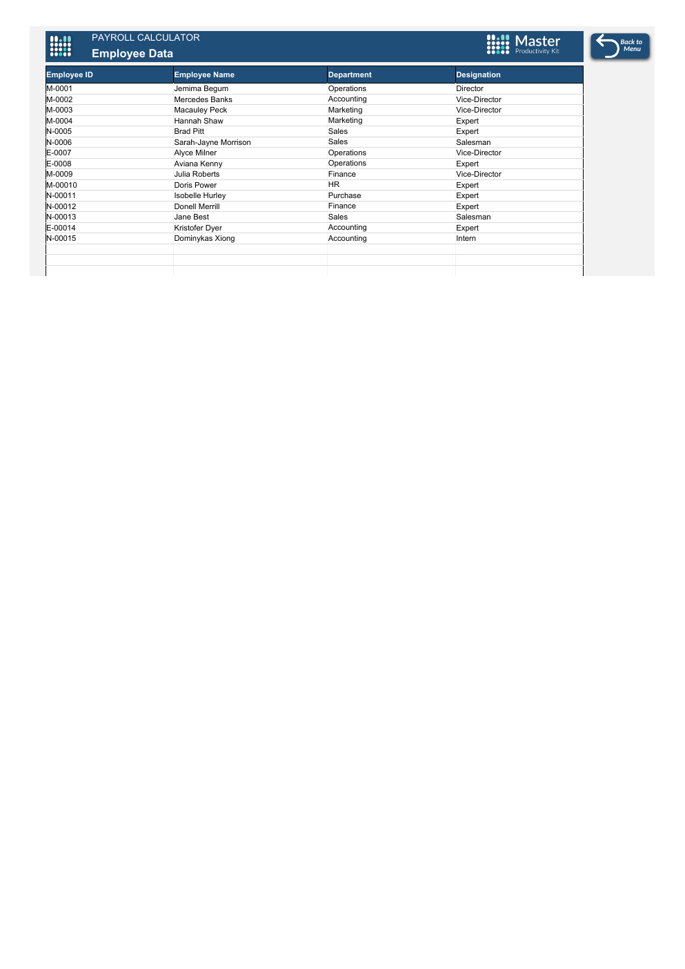 Payroll Calculator Excel Template workbook preview 3