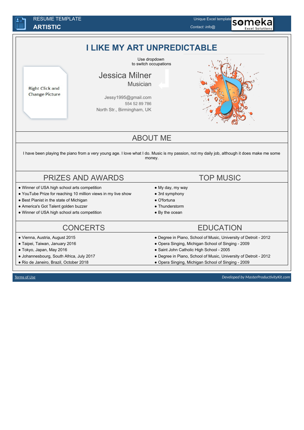 Automated Resume Excel Template workbook preview 6