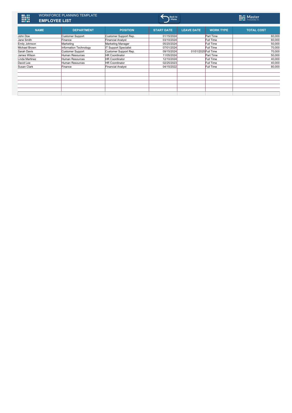 Workforce Planning Workbook Template for Excel workbook preview