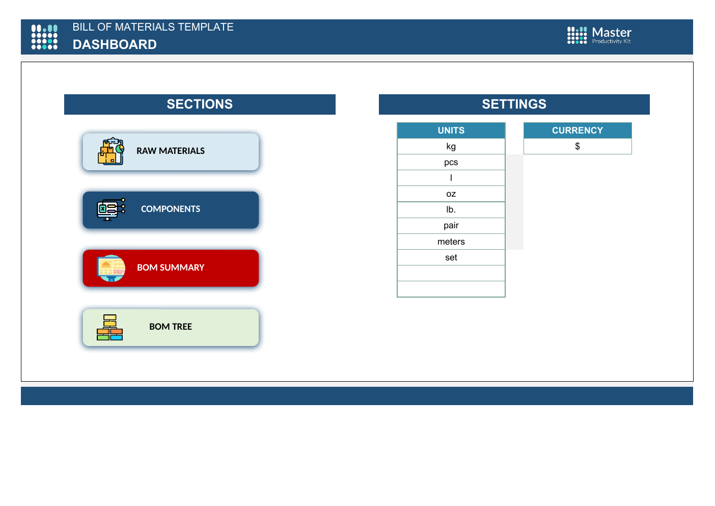Bill of Materials Spreadsheet Template workbook preview