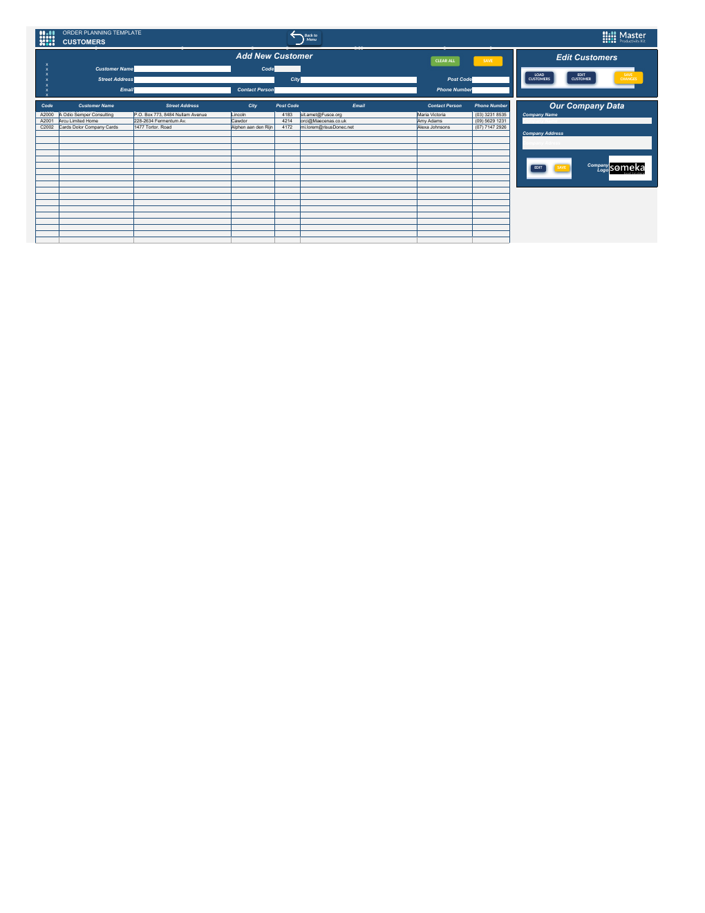 Excel Order Planning Template workbook preview 2