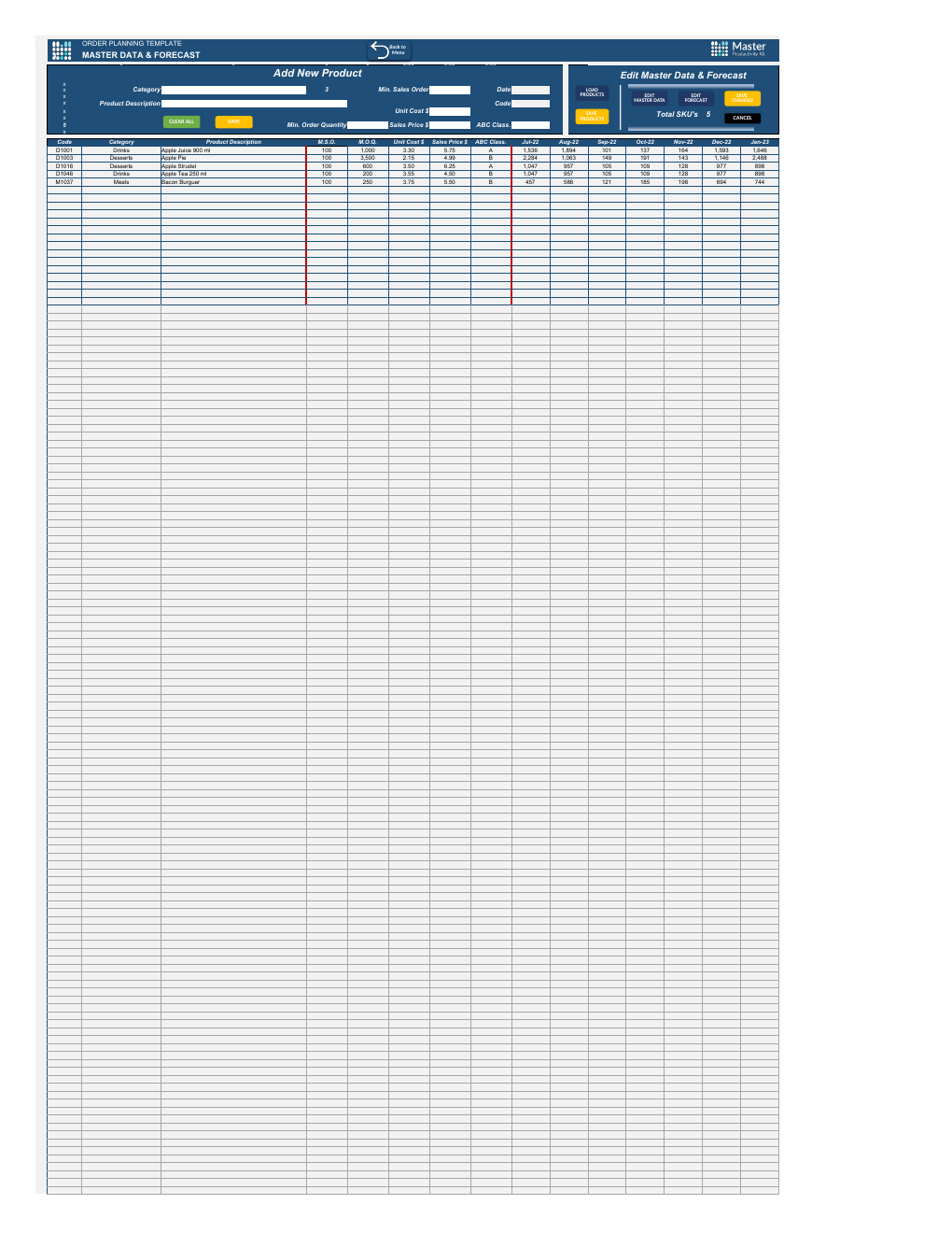 Excel Order Planning Template workbook preview 3