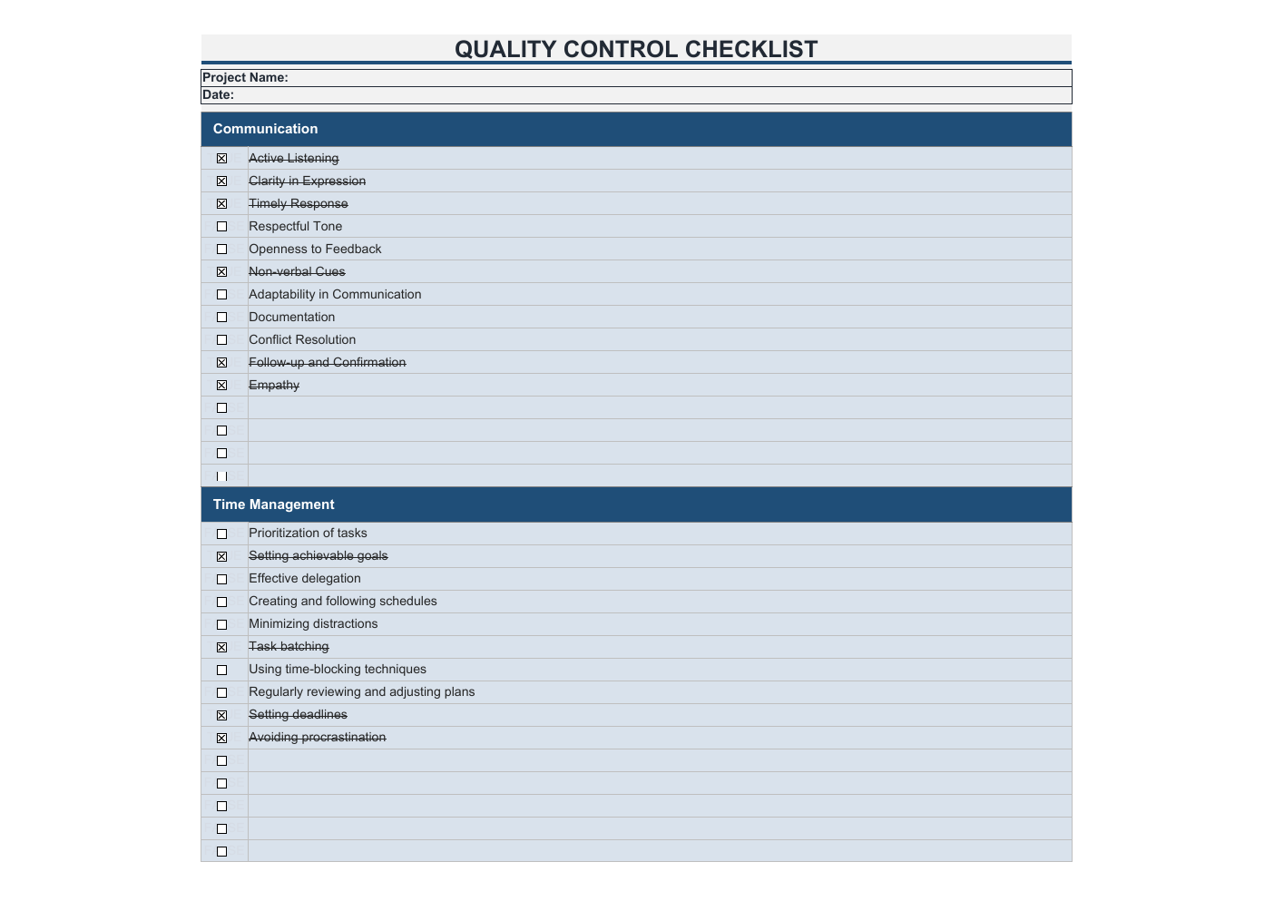 Quality Control Checklist Excel Template workbook preview