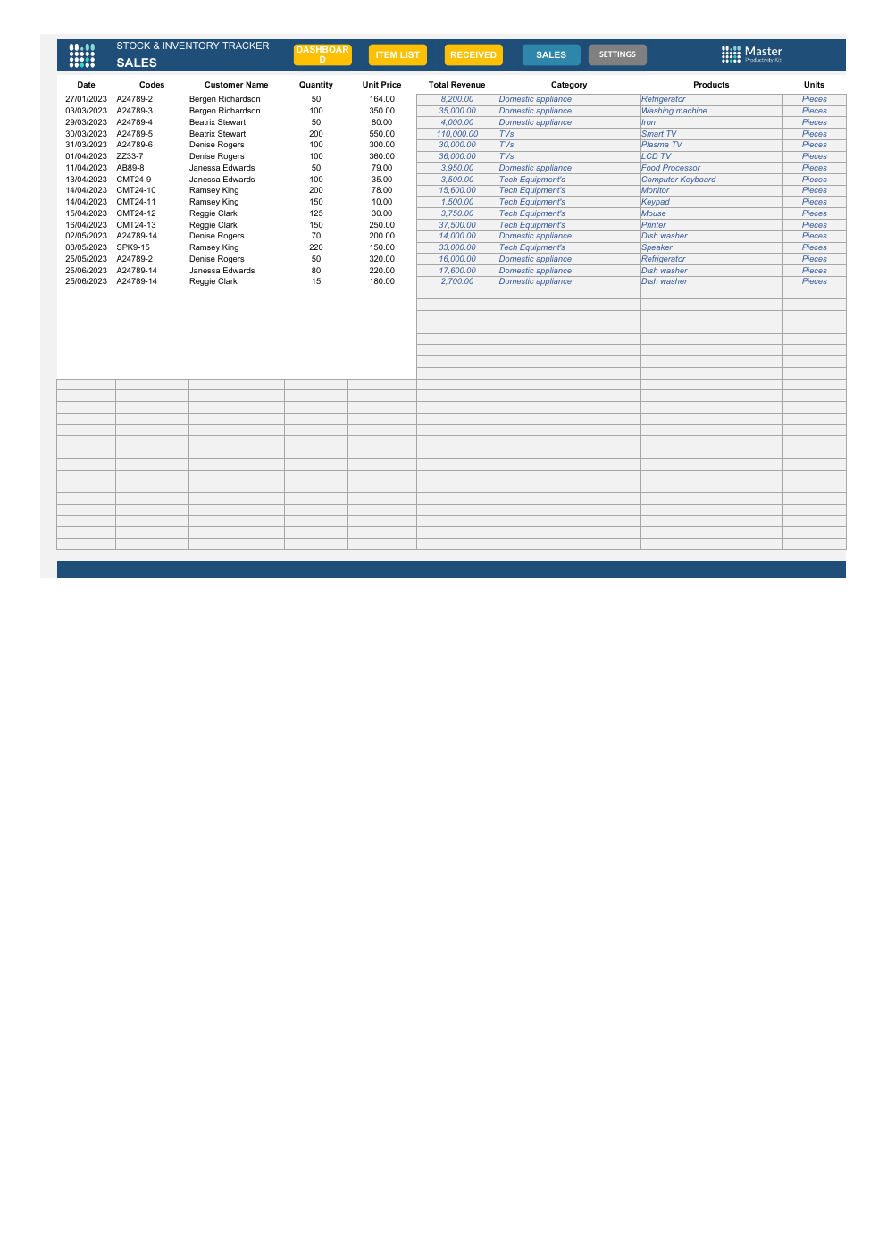 Stock Inventory Tracker Spreadsheet Template workbook preview
