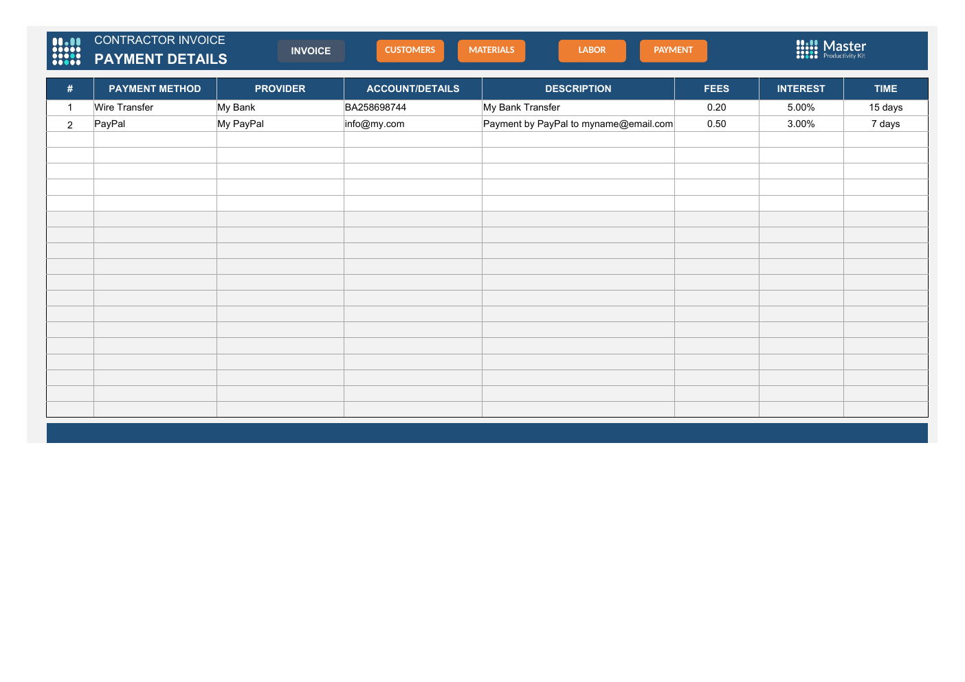 Contractor Invoice Workbook Template for Excel workbook preview 5