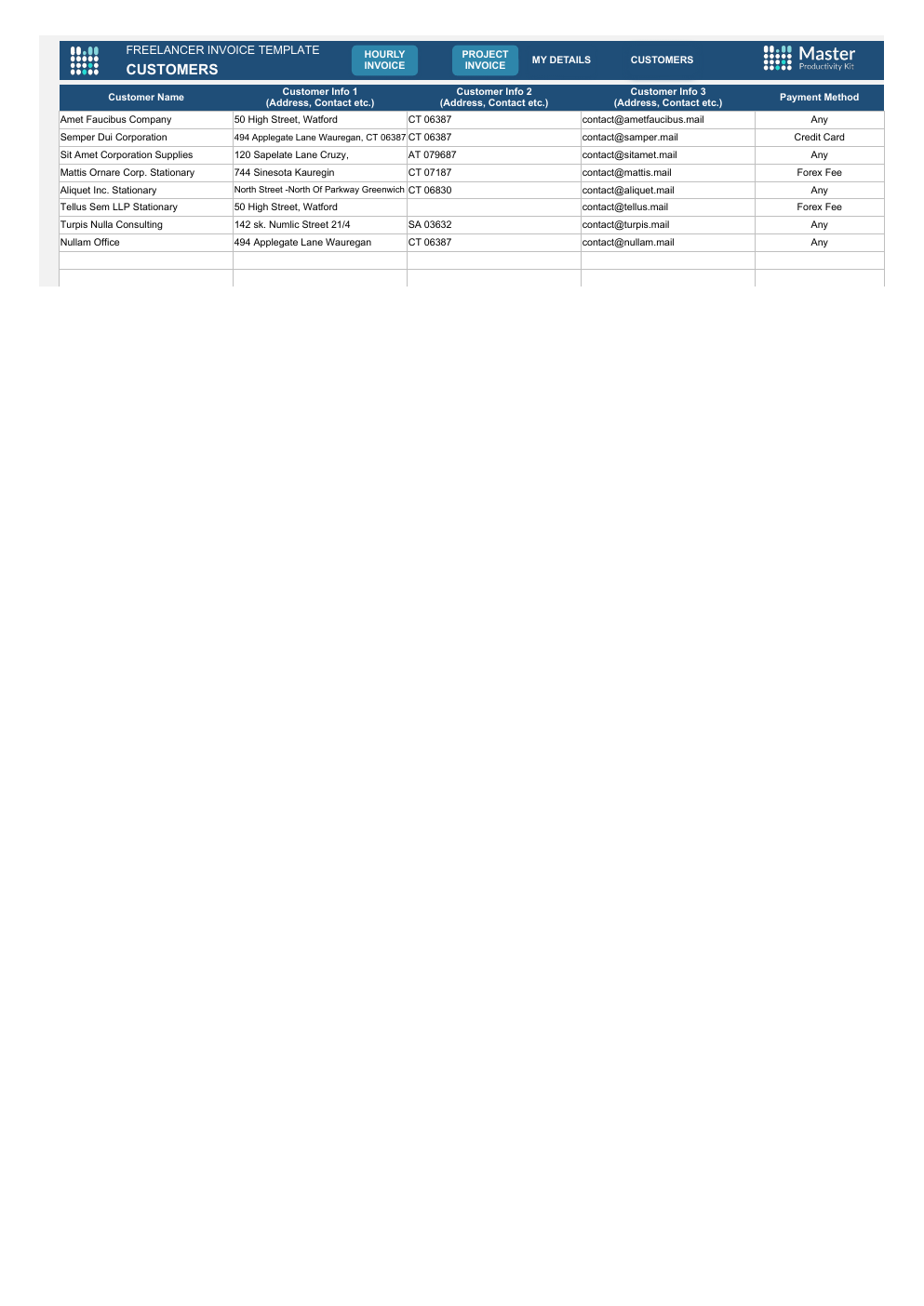 Freelancer Invoice Spreadsheet Template workbook preview