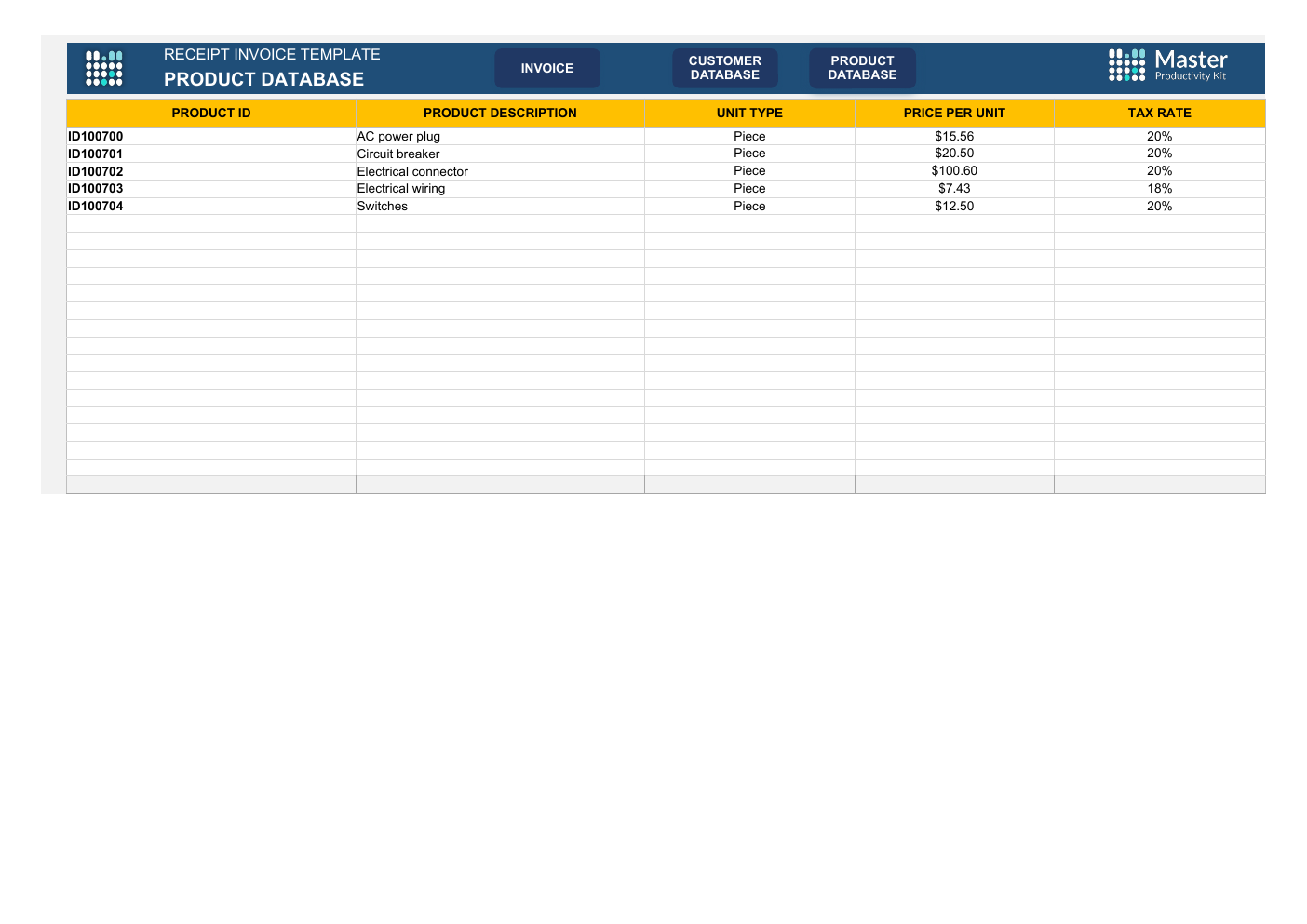 Excel Receipt Template workbook preview 3