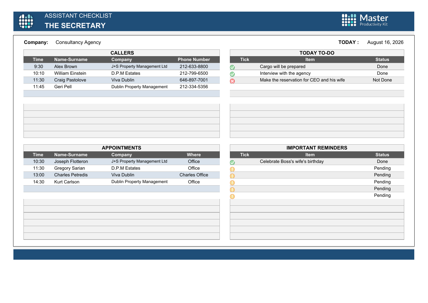 Assistant Checklist Workbook Template for Excel workbook preview