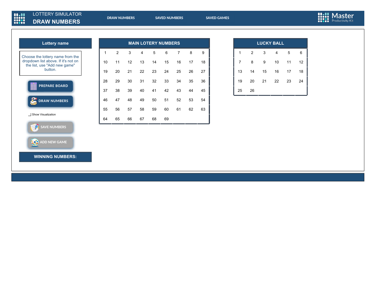 Lottery Simulator Excel Template workbook preview