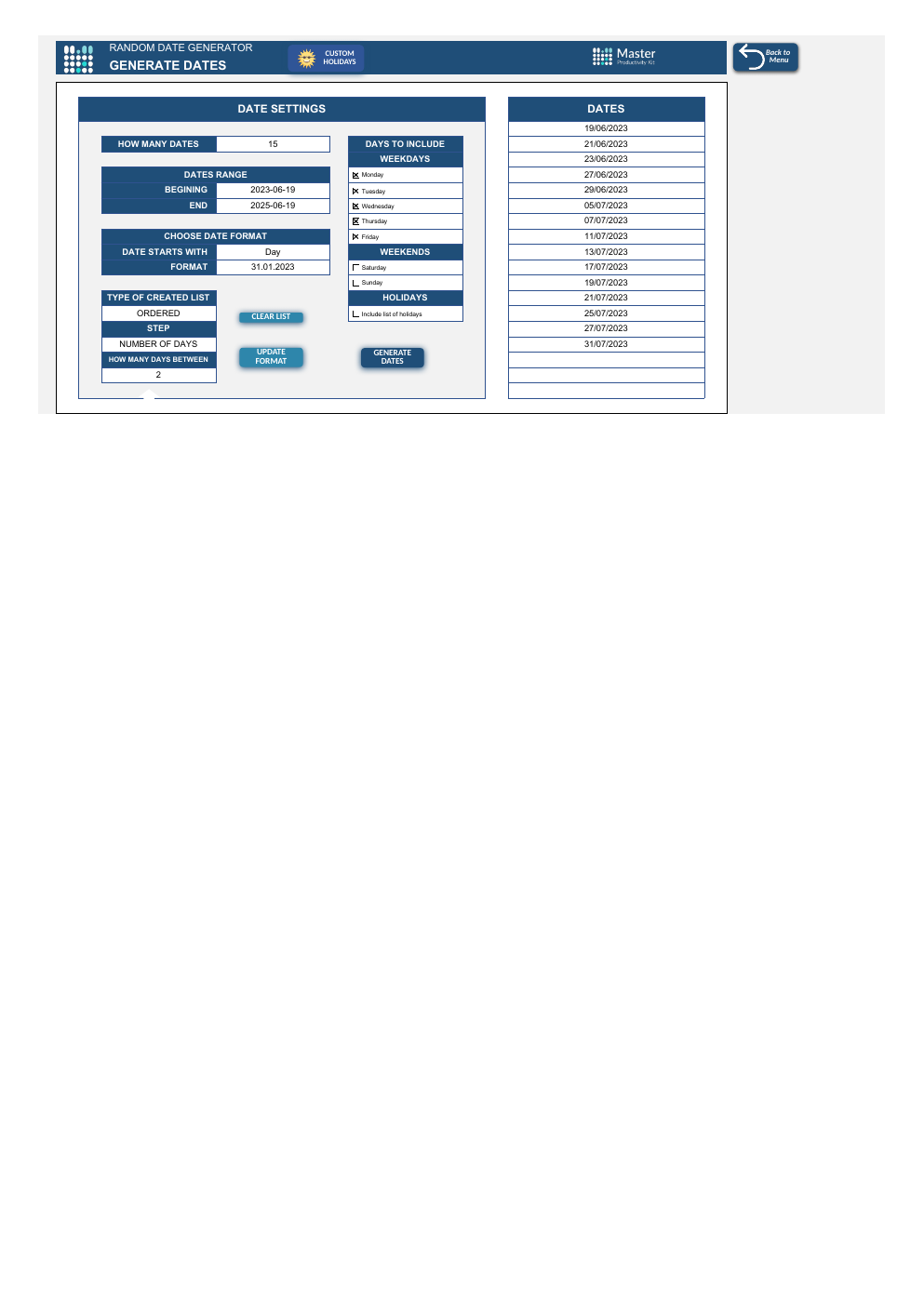Random Date Generator Spreadsheet Template workbook preview